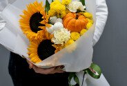 Buchet cu floarea-soarelui si bostan decorativ „Gustul toamnei” — foto 3