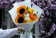 Buchet cu floarea-soarelui si bostan decorativ „Gustul toamnei” — foto 4