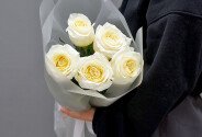Buchet din 5 trandafiri albi "Candlelight" — foto 3