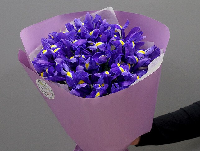 Bouquet of 25 purple irises photo