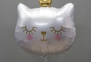 White balloon "Cat with crown" foil with helium — photo 1