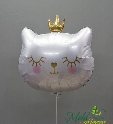 White balloon "Cat with crown" foil with helium photo 394x433
