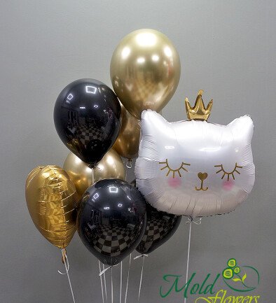 Set of gold and black helium balloons "Royal Cat" photo 394x433