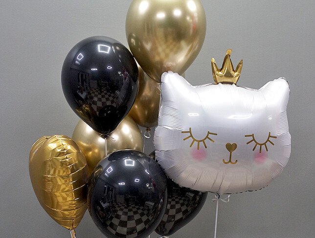 Set of gold and black helium balloons "Royal Cat" photo