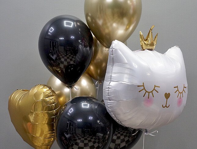 Set of gold and black helium balloons "Royal Cat" photo