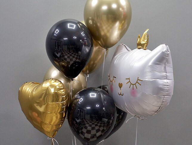 Set of gold and black helium balloons "Royal Cat" photo