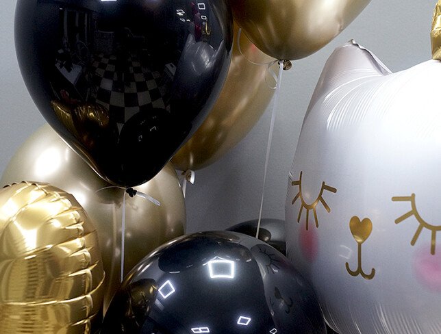 Set of gold and black helium balloons "Royal Cat" photo