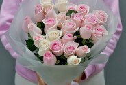 Buchet din 25 trandafiri roz pal 60-70 cm — foto 2