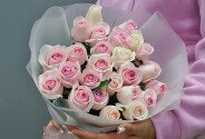 Buchet din 25 trandafiri roz pal 60-70 cm — foto 4