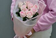 Buchet din 9 trandafiri roz pal 60-70 cm — foto 1
