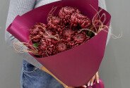 Buchet din 9 crizanteme sferice maro Bigoudi — foto 3