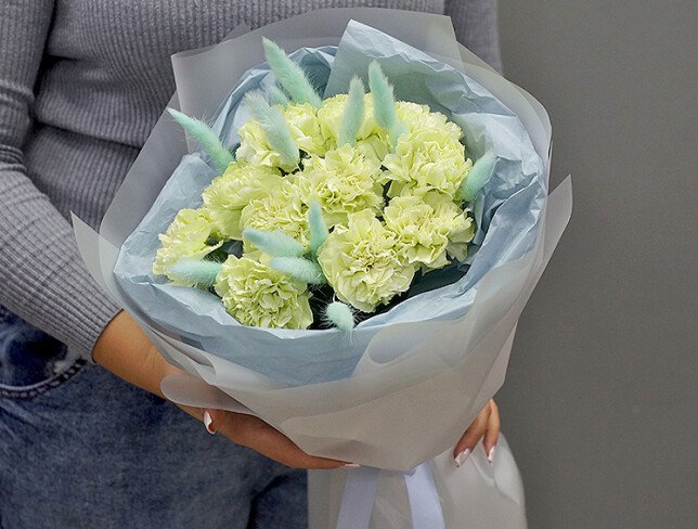 Buchet din dianthus verzi «Note de Primavara» foto