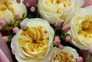 Buchet cu trandafiri „Crem Expression” si hypericum roz — foto 4