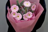 New Year bouquet of 7 pink gerberas — photo 1