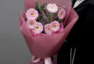 New Year bouquet of 7 pink gerberas — photo 2