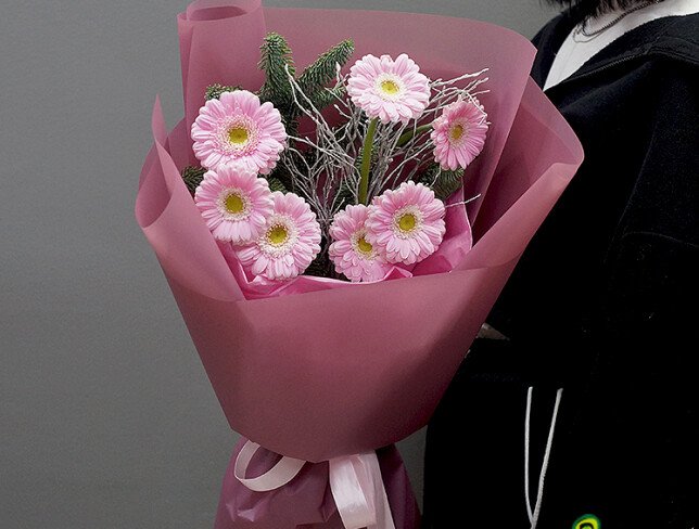 New Year bouquet of 7 pink gerberas photo