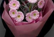 New Year bouquet of 7 pink gerberas — photo 4
