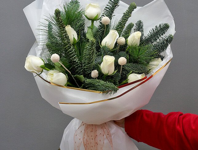 New Year bouquet with white roses “Winter Harmony” photo