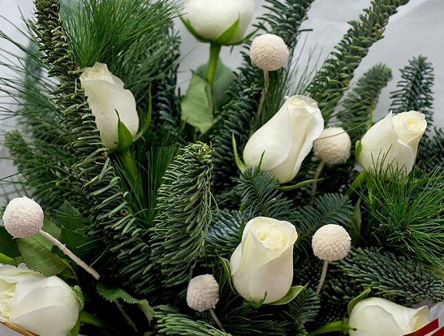 New Year bouquet with white roses “Winter Harmony” photo