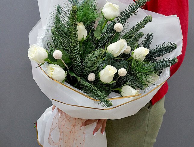New Year bouquet with white roses “Winter Harmony” photo