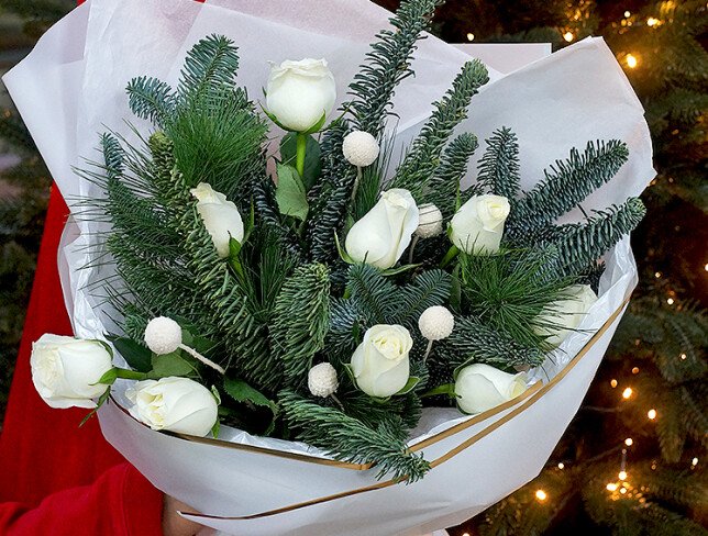 New Year bouquet with white roses “Winter Harmony” photo