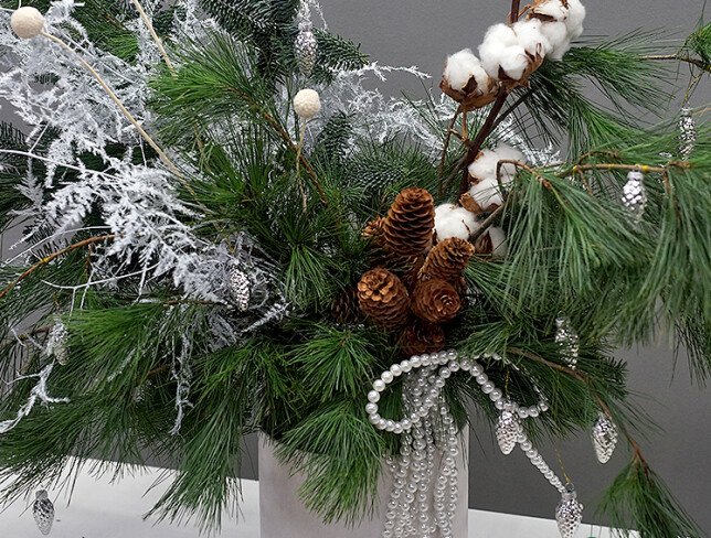 New Year arrangement with Dutch pine "Silver Winter" photo