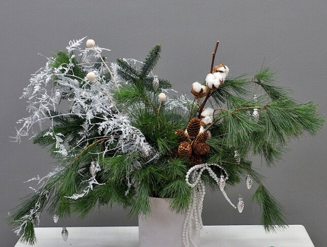 New Year arrangement with Dutch pine "Silver Winter" photo