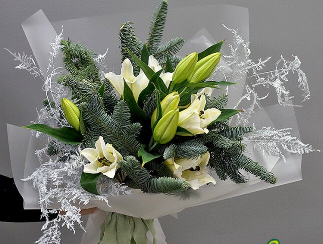 New Year bouquet with white lilies photo