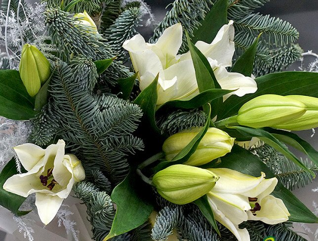 New Year bouquet with white lilies photo