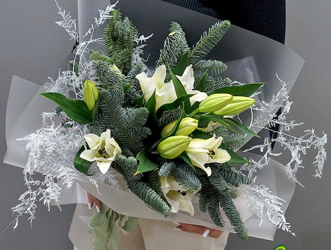 New Year bouquet with white lilies photo