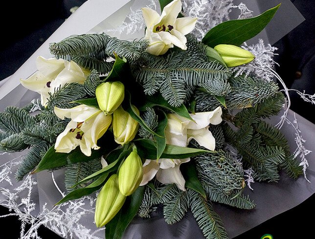 New Year bouquet with white lilies photo