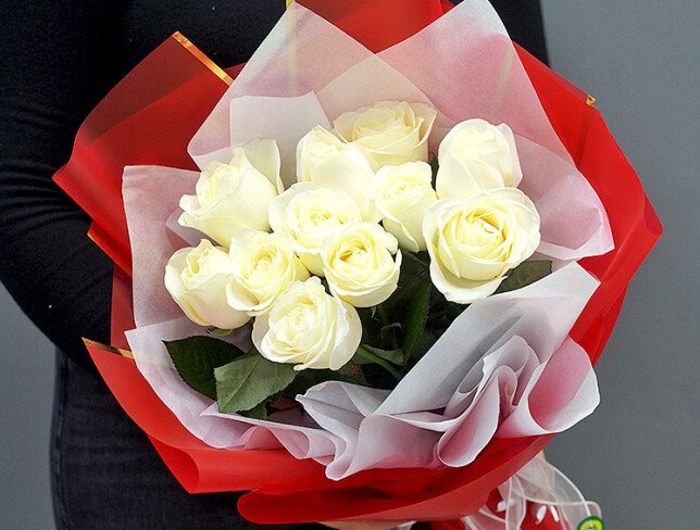 Bouquet of 11 white roses 60 cm photo