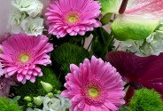 Buchet din gerbere roz, eustoma și anthurium — foto 2