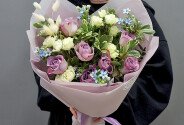 Bouquet of oxypetalum and purple roses “Memory Lane” — photo 2