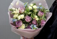 Bouquet of oxypetalum and purple roses “Memory Lane” — photo 4