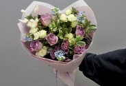 Bouquet of oxypetalum and purple roses “Memory Lane” — photo 1
