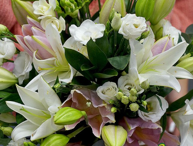 Bouquet of lilies and freesias “Morning Light” photo