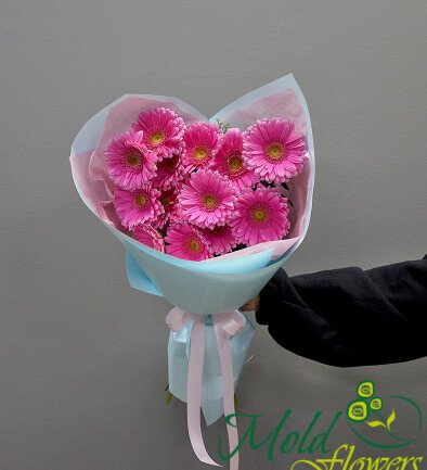 Bouquet of 15 pink gerberas photo 394x433