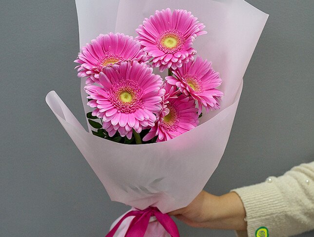 Bouquet of 5 pink gerberas photo