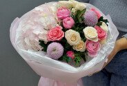 Buchet cu hortensie roz si trandafiri de tufa „Marturisire delicata” — foto 4