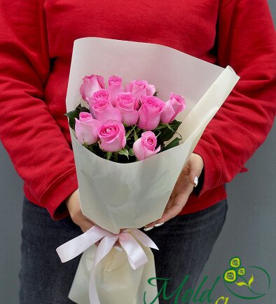Bouquet of 11 pink roses, 50 cm photo 394x433