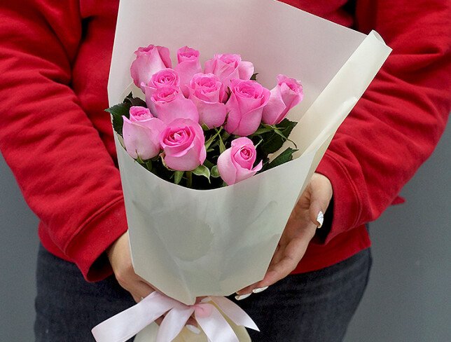 Bouquet of 11 pink roses, 50 cm photo