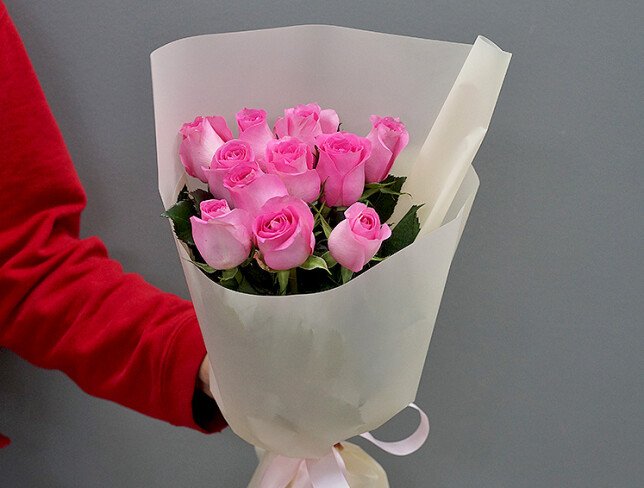Bouquet of 11 pink roses, 50 cm photo