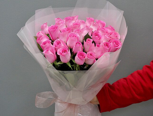 Buchet din 35 de trandafiri roz, 50 cm foto