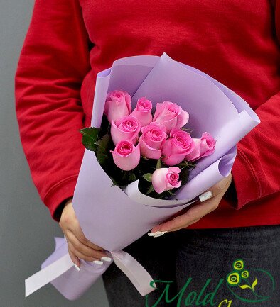 Buchet din 9 de trandafiri roz, 50cm foto 394x433