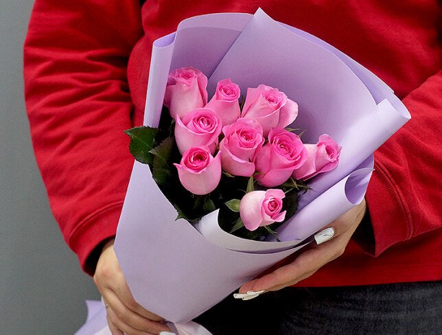 Buchet din 9 de trandafiri roz, 50cm foto