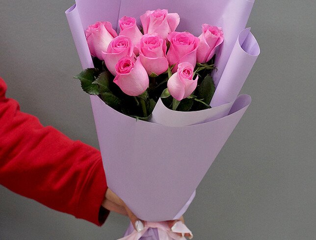 Buchet din 9 de trandafiri roz, 50cm foto
