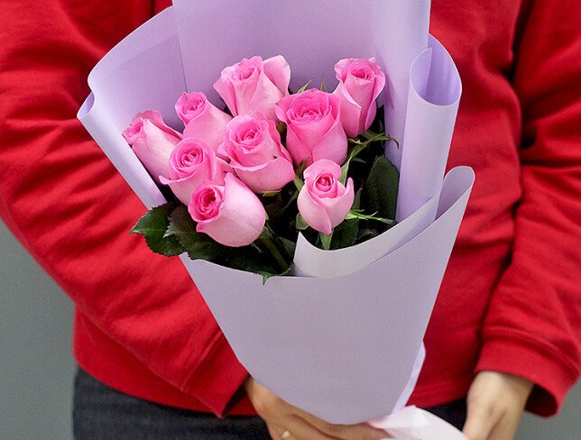 Buchet din 9 de trandafiri roz, 50cm foto