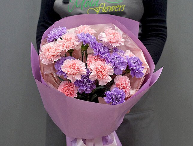 Bouquet of pink and purple dianthus photo