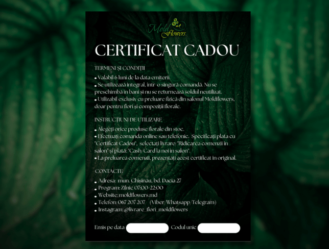 Moldflowers Gift Certificate – 3000 MDL (by order, one day) photo